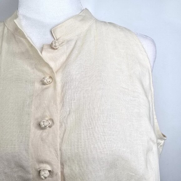 Lauren Ralph Lauren 100% Linen Sleeveless Button up Shirt Beige Cream - Picture 2 of 7